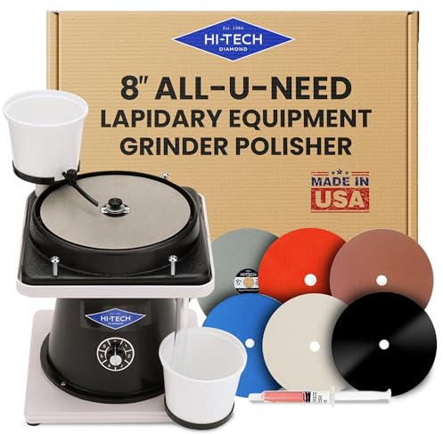 Hi-Tech Diamond 8 All-U-Need – Lapidary Equipment, Cabbing and Flat Lap Machine, Rock Polisher, Stone Grinder Tools, Gemstone Shaper, Polishing Equipment for Rocks and Minerals – 8 Inch, 115V Only