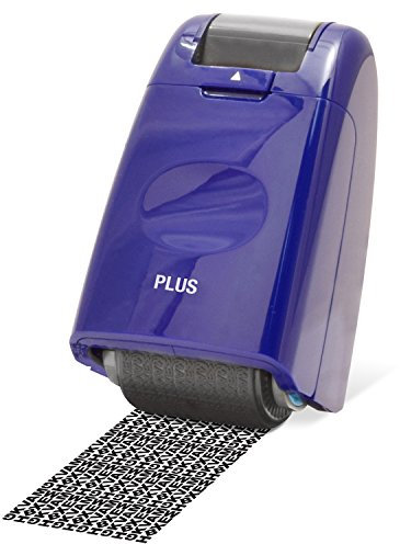 PLUS Japan, Datenschutz Rollstempel Camouflage in Blau, Textschwärzer, Identitätsschutz, 1er Pack (1 x 1 Rollstempel)