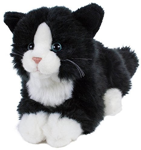 Leosco Kuscheltier Katze Kätzchen Kater Boots 22 cm (30 cm mit Schwanz) Plüschtier Plüschkatze schwarz/weiß