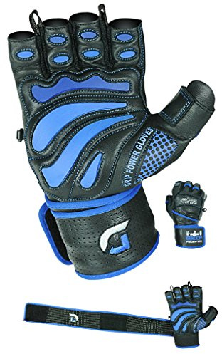 Grip Power Pads® Elite Fitnessstudio Leder Handschuhe mit integriertem 2 Wide Handgelenkstützen - Leder Handschuh Design für Gewichtheben, Poweranheben, Bodybuilding und Krafttraining Übungen - Zufriedenheit Garantie & 1 Jahre Austauschgarantie