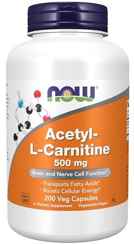 NOW Foods Supplements, Acetyl-L Carnitine 500 mg, Amino Acid, Brain And Nerve Cell Function*, 200 Veg Capsules