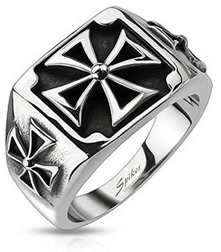Autiga Ring Edelstahl Herren Massiv Biker Eisernes Kreuz Bandring Celtic Siegelring Silber-schwarz 72 - Ø 23,01 mm