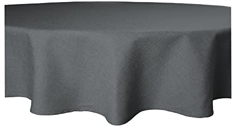 Tischdecke rund 220 cm Ø beschichtet Struktur Leinen-Optik Flecken und Wasser abweisend Lotuseffekt #1224 (anthrazit)