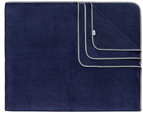Sowel® Strandtuch XXL, 200x160 cm, Partner und Familien Badetuch, Groß, 100% Bio-Baumwolle, Flauschig, Frottee, Velours, Damen und Herren, Navy/Grau