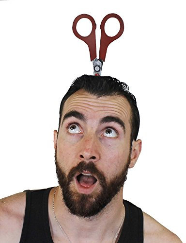 SCHERE IM KOPF SUPER LUXUS KLASSE KOSTÜM ZUBEHÖR AUS ENGLAND = VON ILOVEFANCYDRESS®= = EINE SCHERE IM KOPF = AN EINEM HAARREIF BEFESTIGTES SCHERE MIT BLUT SPRITZERN= DIE SCHERE IST AUS QUALITÄTS LATEX