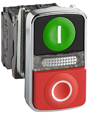 Schneider Electric Harmony XB4 - ON/OFF Illuminated Push Button Switch, Metal, Green Flush Marked I, Red Projecting Marked O, 1NO + 1NC, 24 V AC/DC, 22 mm Mount, XB4BW73731B5