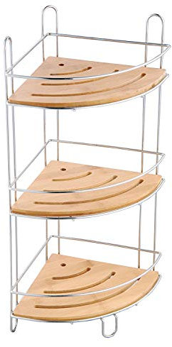 MSV 140612 Etagère de Douche d'angle 3 Niveaux Bois/Acier Inoxydable Argent/Marron 30 x 20 x 15 cm, Métal