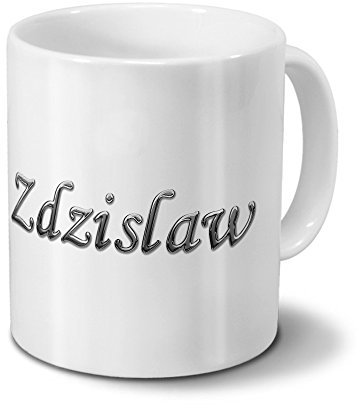 digital print Tasse mit Namen Zdzislaw - Motiv Chrom-Schriftzug - Namenstasse, Kaffeebecher, Mug, Becher, Kaffeetasse - Farbe Weiß