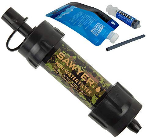 Sawyer Mini PointONE Wasserfilter Outdoor Notversorgung enfernt 100% Mikroplastik und 99,99999%* Aller Bakterien (Camouflagge)