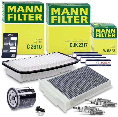 MANN-FILTER Inspektionspaket Filterset 1x Ölfilter, 1x Luftfilter, 1x Innenraumfilter (Aktivkohlefilter), 3x Zündkerze, 1x Ölablassschraube Kompatibel mit CITROËN C1 (PM_, PN_), PEUGEOT 107 (PM_, PN_)