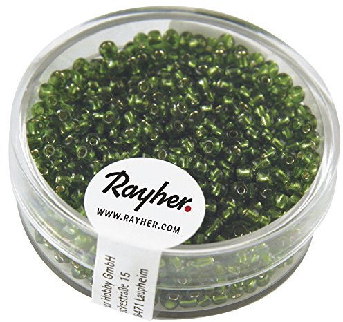 Rayher 1406429 Rocailles, 2 mm ø, mit Silbereinzug, grün