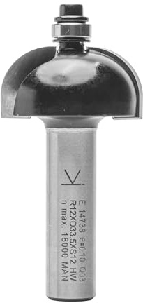 ENT 14738 Hohlkehlfräser HW, Schaft (S) 12 mm, Durchmesser (D) 33,5 mm, NL 16 mm, R 12 mm, SL 40 mm, mit Kugellager