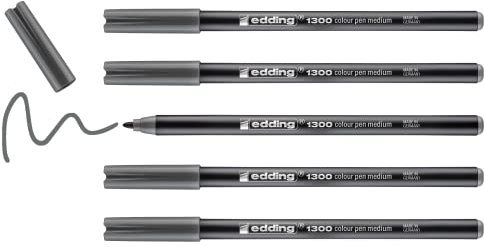 edding 1300 Fasermaler medium - braungrau - 5 Stifte - Rundspitze 2 mm - Filzstift zum Zeichnen und Schreiben - Filzstift für Schule, Mandala, Bullet Journal