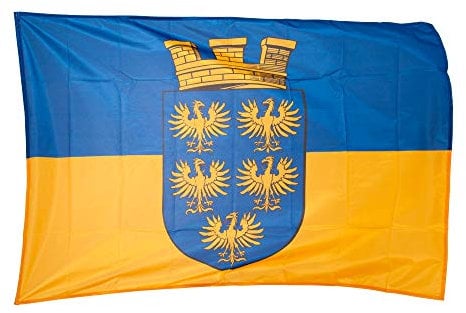 Fahnen Kössinger, Hissflagge im Querformat, Fahne Bundesland Niederösterreich, Hissfahne mit Wappen, hochwertiger Siebdruck, brillante Farben, blau-gelb, reißfest, 150 x 100 cm, 1,5 m² Fläche
