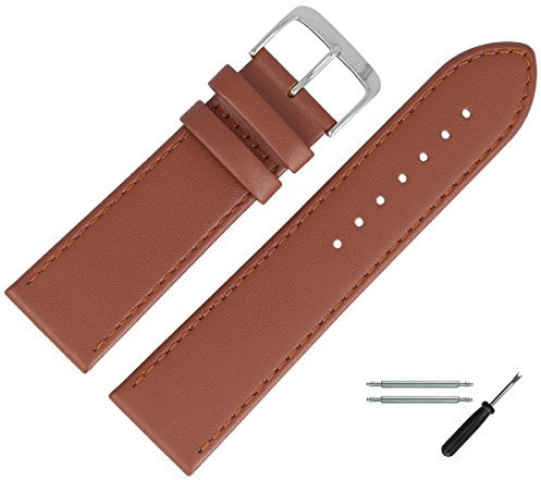MARBURGER Uhrenarmband 26mm Leder Braun Silber Glatt Mit Naht - Montage Set 7592634000120