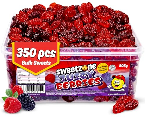 Sweetzone Juicy Berries 805g 350pcs Halal | Halal juicy berry gummies, soft jelly sweets, bulk tub 350pcs, party pick and mix, retro fruity candy for all ages