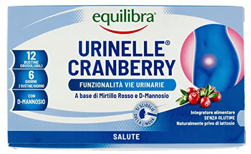 equilibra Integratori Alimentari, Urinelle Cranberry, Integratore Per La Funzionalità Delle Vie Urinarie, Drenante, Con Mirtillo Rosso, Con D-Mannosio, Senza Glutine, 12 Bustine Orosolubili
