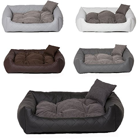 MH Hundebett Hundekissen Hundesofa Katzenbett Hundekorb Gestepptes Kunst Leder (L (ca. 80x65 cm), Schwarz)