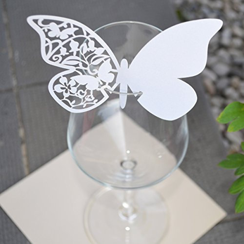 100pz farfalle Segnaposto Segnabicchiere BIANCA PERLATA bomboniera matrimonio segnatavolo