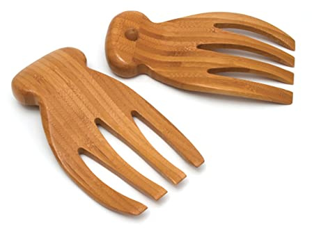 Lipper International Wood Salad Hands for Tossing and Serving Salads, 4 x 7 1/4 x 1 1/8, One Pair, Bamboo with Knobs