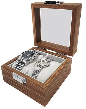 Yudu Uhrenbox Uhrenkoffer Schmuckkoffer Schmuckkasten mit Glasdeckel für 2 Uhren