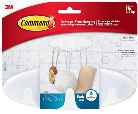 Command 3M Bathroom Hook with Water Resistant Strips - Multi-Hook, White BATH21-ES