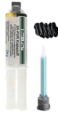 Ber-Fix 2K PUR 25g Schwarz – Schnellfester 2K-Kunststoffkleber mit 1-Minuten-Aushärtung, perfekt für schnelle Kunststoffreparaturen und schwarze Materialien in Heimwerken
