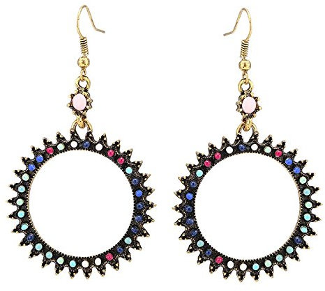 CHICNET Brass golden Ohrringe Zacken Ring Steine rosa bunt facettiert 50 mm