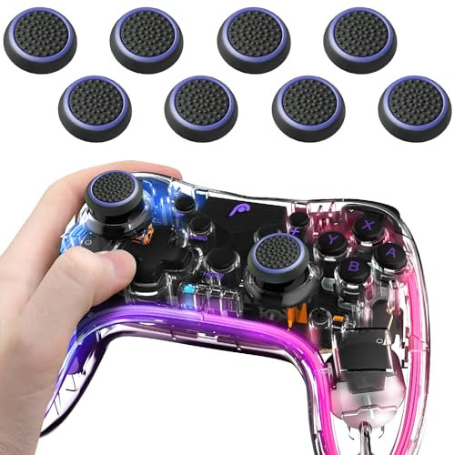 Fosmon (4 Parejas / 8 Contar) Analog Controller Silicona Palo Grips Cap Joystick Thumb Stick Funda para PS4, PS3, Xbox One/One X, y Xbox 360 - Fosmon empaquetado - Negro/Azul