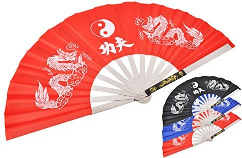 ShenLong - Éventail Tai Chi Wushu - Métal, Noir imprimé