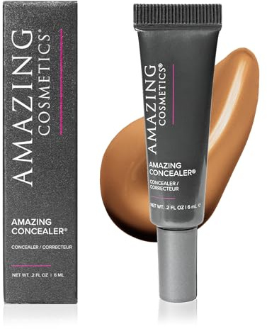 AmazingCosmetics Amazing Concealer, full coverage long wear concealer for undereye dark circles, acne, blemishes and spots, color correcting shades, melts into skin for most natural finish 0.2 oz