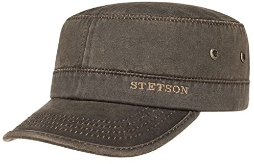 Stetson Datto Army Cap (Kubacap), coole aus Baumwolle gefertigte Militärmütze für Herren, Armee-Mütze Gr.XL/60-61-Braun