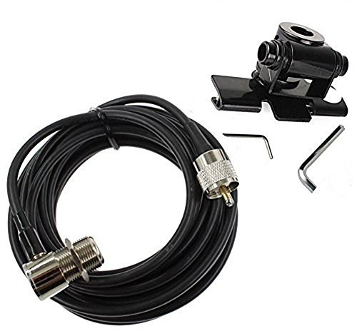 Buwico® Stainless Steel Car Clip Mount Trunk Lid Hatchback Mount Bracket for Mobile Vehicle Radio Antenna + 5m Antenna Cable