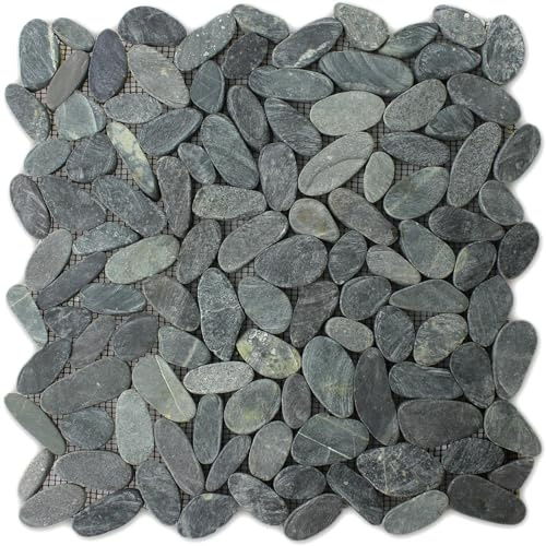 Mosafil Flusskiesel Mosaikfliesen Schwarz 8mm Matt 30,5x30,5cm Quadratisch 1 Stück Dusche Badezimmer WandDekorfliesen