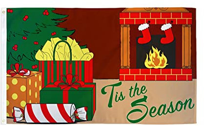 AZ FLAG - Drapeau Noel C'est la Saison - 150x90 cm - Drapeau Joyeux Noel 100% Polyester Avec Oeillets Métalliques Intégrés - Pavillon 110 g