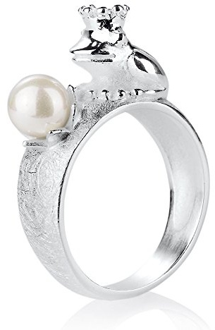 Heartbreaker Frosch Ring mit Krone und Muschelkernperle in Echtsilber/Kollektion Froggy/Froschring aus 925 Sterlingsilber/Niedlicher Ring für Damen/LD FG 12 PW-W-56