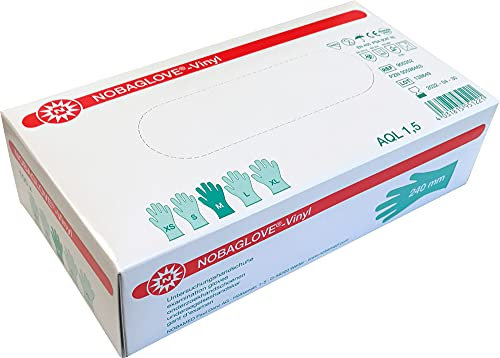 100 Stück Einmalhandschuhe NOBAGLOVE Vinyl Puderfrei Größe: medium ( mittel )