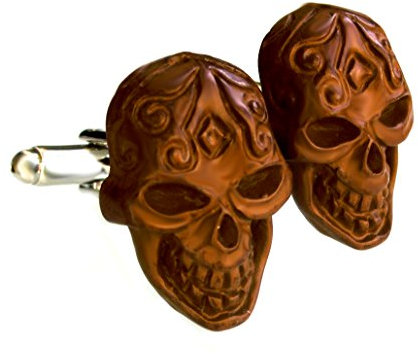 magdalena r. Totenkopf Manschettenknöpfe braun Ornamentik Stil + schwarzer Exklusivbox