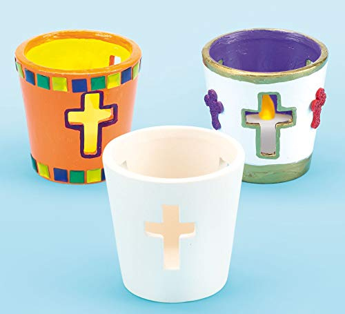 Baker Ross Teelichthalter aus Keramik mit Kreuz-Motiv für Kinder zum Basteln zu Ostern (4 Stück)