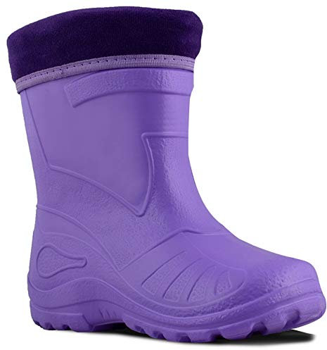 Ultra Light EVA Kids Girls Wellington Boots Rainy Snow Wellies Red Very Warm Liners (5 UK / 22 EU / 14.5 cm, Purple)