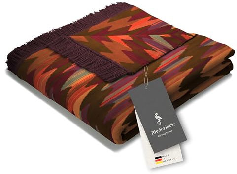 Biederlack Wohndecke Marokko I Bunte Kuscheldecke aus Baumwoll-Mischgewebe I Fransendecke orientalisch in 150x200 cm I nachhaltig produziert I Made in Germany