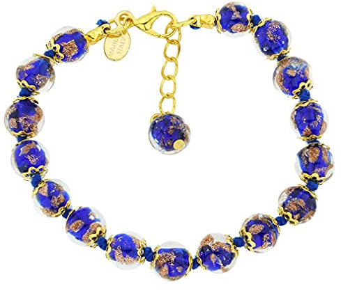 Glass Of Venice Pulsera de Cristal de Murano de Cristal de Venecia Azul Italiano Sommerso Cuentas Brillantes de Cristal soplado Hecho a Mano - Pulseras de Cristal de Murano para Mujer