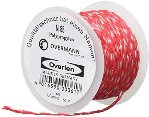 Overmann 008501700300500AA N 85 Normalgeflecht Maurerschnur 1,7 mm x 50 m aus Polypropylen, Rot mit Kennfaden