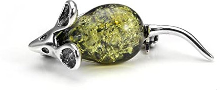 Broche Souris en Argent 925/1000 et Ambre - Vert