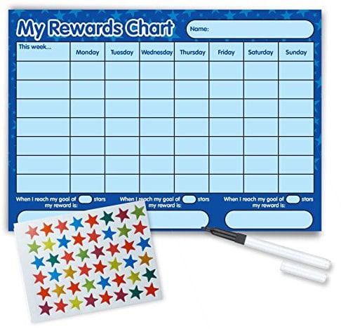 Funky Monkey House Reward Chart, A4 Size, Blue Stars, Includes FREE Star Stickers and Pen - Kid's Reward Chart