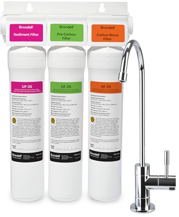 Brondell Coral UC300 Under Sink Water Filtration System – Reduces PFAS, Lead, & Chlorine in Drinking Water, Water Purifier with Designer Chrome Faucet – Quick Change Filter, WQA Gold Seal-Certified