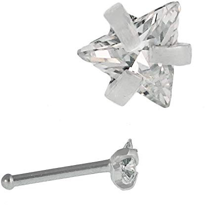 CHICNET gerader Nasenstecker silberfarben Edelstahl Mini dreickiger weißer Zirkonia Stein 8mm lang Glitzer Nostril Nasen Piercing Damen Herren Unisex