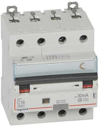 LEGRAND, DX3 FI/LS-Schalter C-Charakteristik, 16A, 4-polig, 6kA, 30mA, Typ A, 400VAC, 4 Teilungseinheiten, 411234