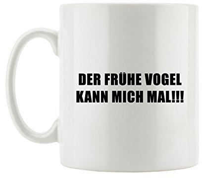 Pixxprint J.Roxx Der frühe Vogel kann Mich mal Tasse, ca. 300ml Fassungsvermögen, Keramik Weiß, Spülmaschinenfest