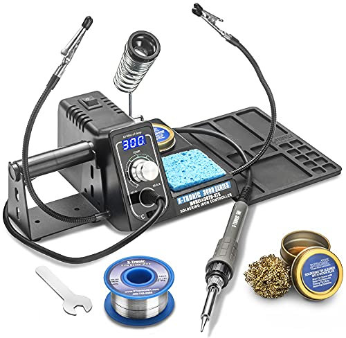 X-Tronic #3020 Station de soudage numérique LED - Fonction de veille de 10 minutes, refroidissement automatique, interrupteur C/F, support de soudure, nettoyeur de pointes en laiton avec flux de